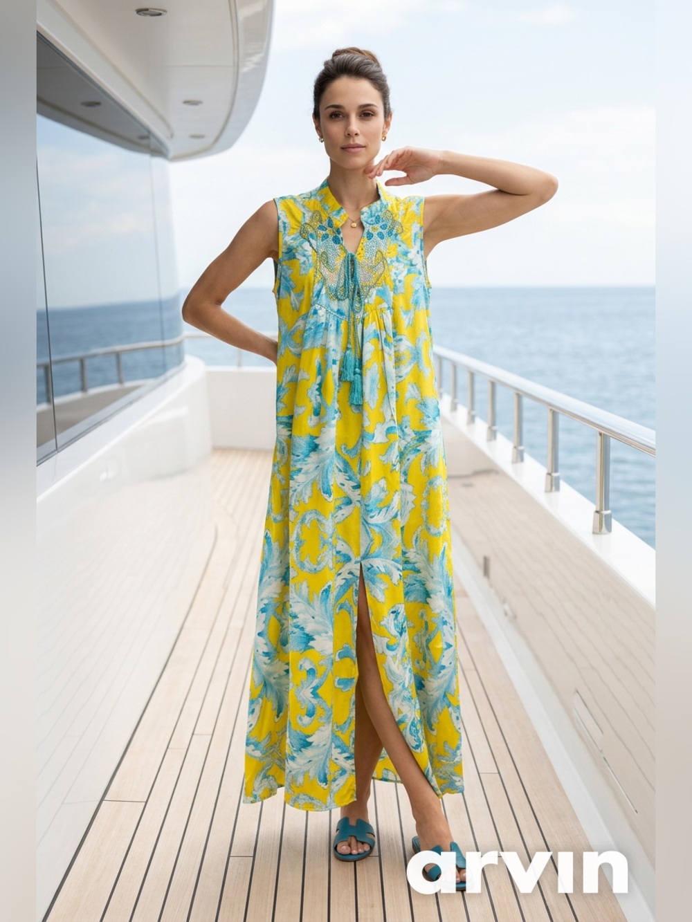 Antica Sartoria By Giacomo Cinque  Bohemian Beaded Maxi Dress with Tassels